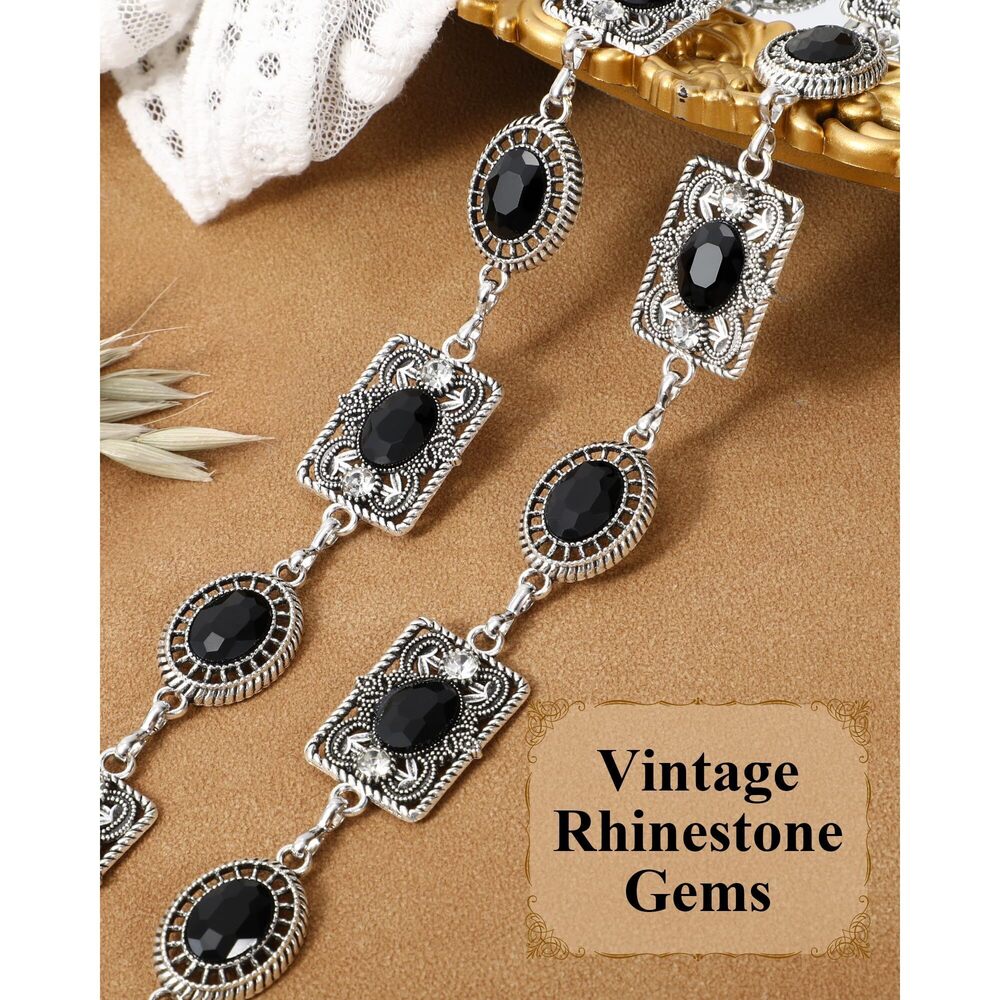 8112 Women Western Concho Chain Belt Vintage Rhinestone Gems Boho Metal - Picture 4 of 6